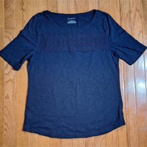 Talbots Black Lace Accent Shirt Top Womens Large Round Neck Tee Cotton Blend